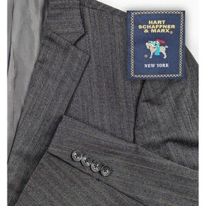 Hart Schaffner Marx 100% Wool Blazer Suit Jacket Charcoal Subtle‎ Pinstripe 46R